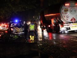 Sigap! Polres Langkat Evakuasi Pohon Tumbang di 4 Titik, Lalu Lintas Jalinsum Kembali Normal